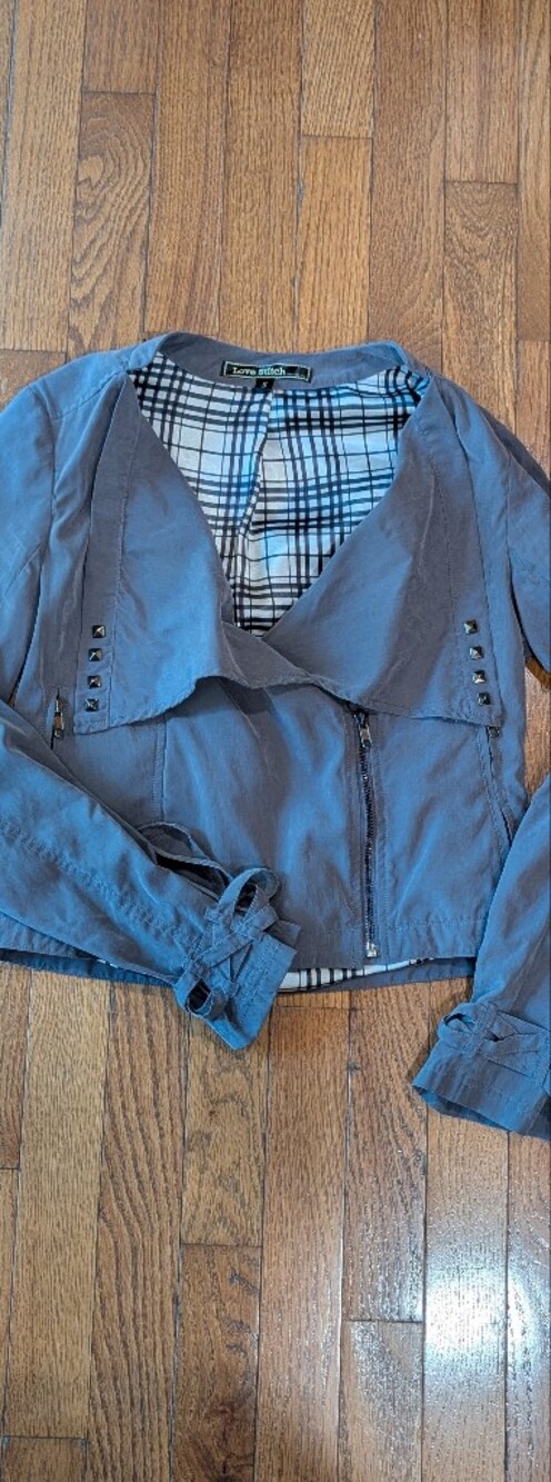 Love Stitch gray moto studded jacket small